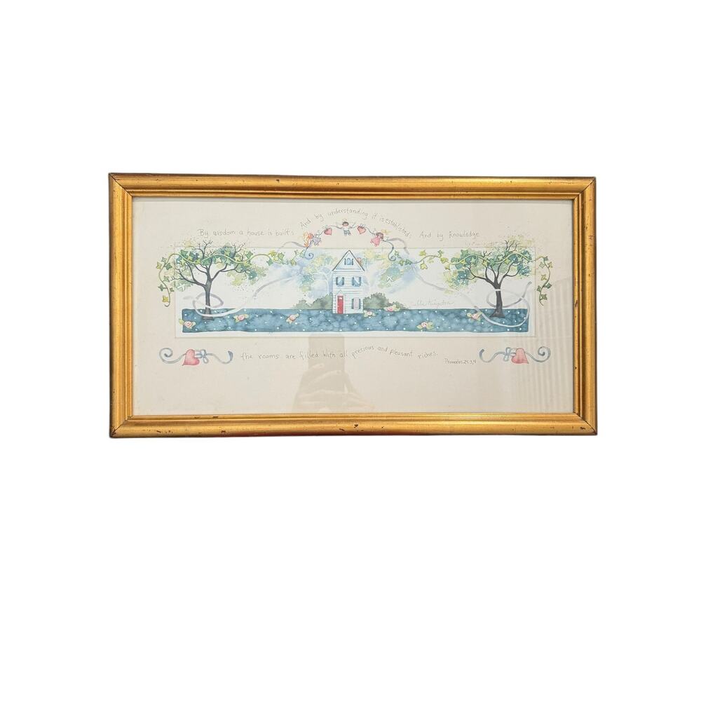 Vintage 1990s Debbie Kingston Proverbs 24:3,4 Framed Art Print